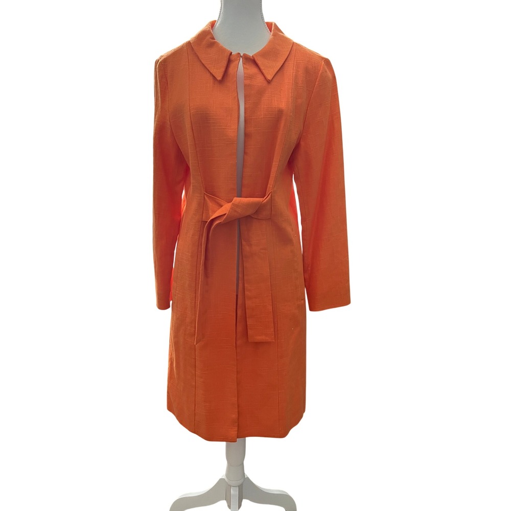 J. Peterman Orange Linen Blend Blazer Jacket Belted Collar Size 8